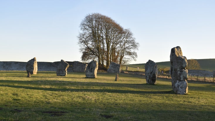 The stone circle in autumn evening sunshine at Avebury, Wiltshire